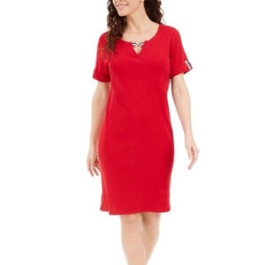 Karen Scott Sport Ribbed Knit Dress Size:PM Cotton Red